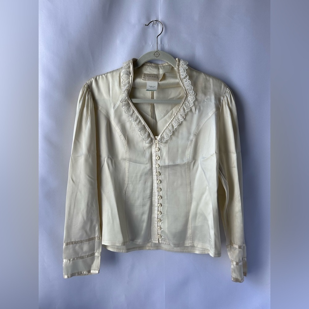 Gunnies Gunne Sax Vintage Blouse Top Lace Ribbon Trim